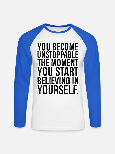 Du wirst unaufhaltsam, sobald du anfängst - Unisex Baseballshirt langarm - Weiß/Royalblau