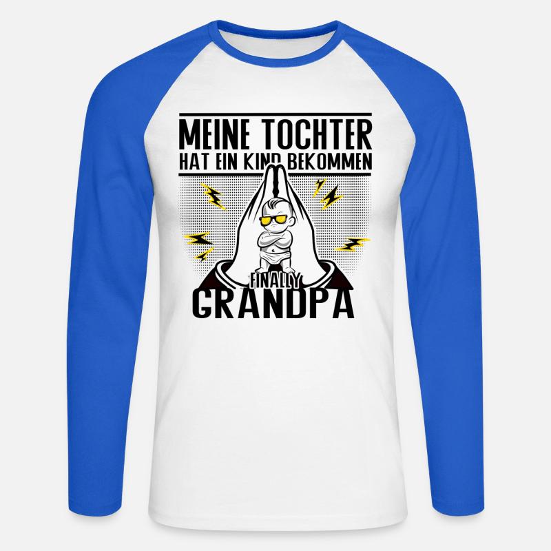 Endlich Opa – Tochter sei Dank! - Unisex Baseballshirt langarm - Weiß/Royalblau