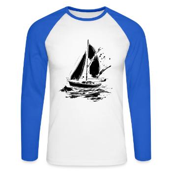 Segelboot - Unisex Baseballshirt langarm - Weiß/Royalblau - Vorne - Nik (191cm)