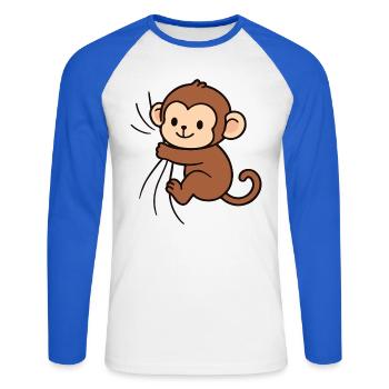 Cher petit singe - T-shirt baseball manches longues Homme - blanc/bleu royal - Devant - Nik (191cm)