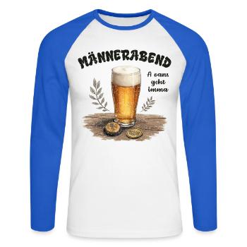 Männerabend – A oans geht imma! - Unisex Baseballshirt langarm - Weiß/Royalblau - Vorne - Nik (191cm)