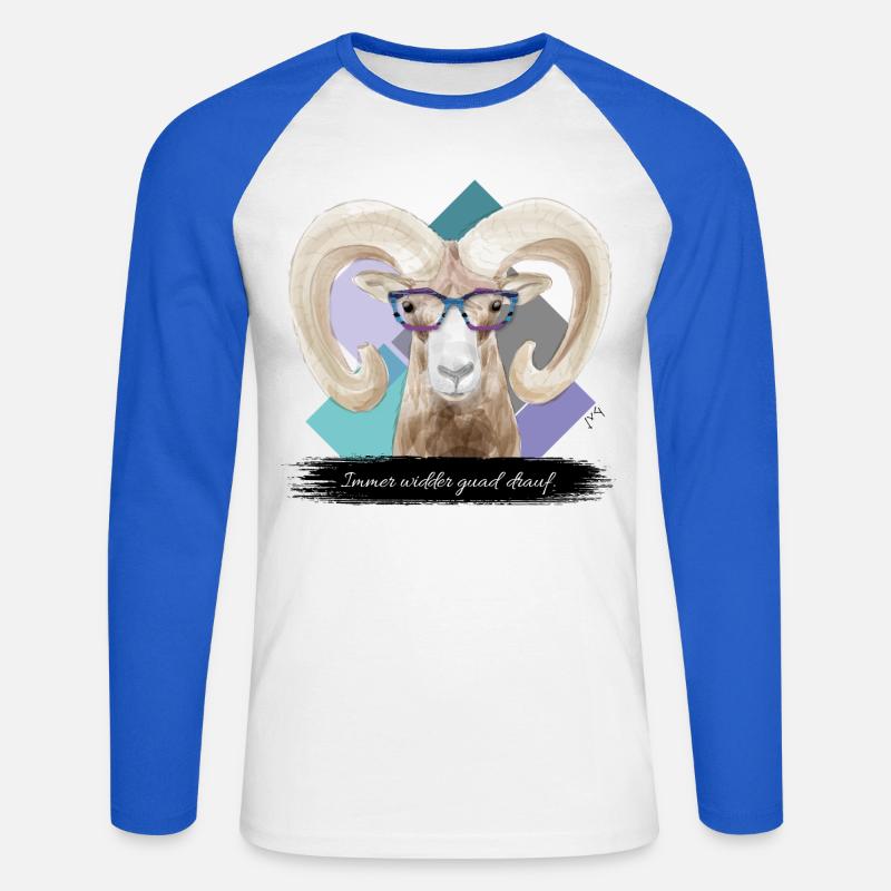 JvG Widder "Immer widder guad drauf." - Unisex Baseballshirt langarm - Weiß/Royalblau