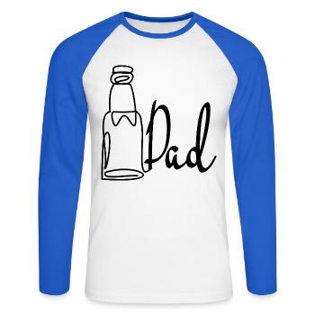 Line Art Papa Bière Fête des Pères - T-shirt baseball manches longues Homme - blanc/bleu royal - Devant - Nik (191cm)