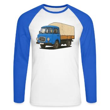 Plateau Est - T-shirt baseball manches longues Homme - blanc/bleu royal - Devant - Nik (191cm)
