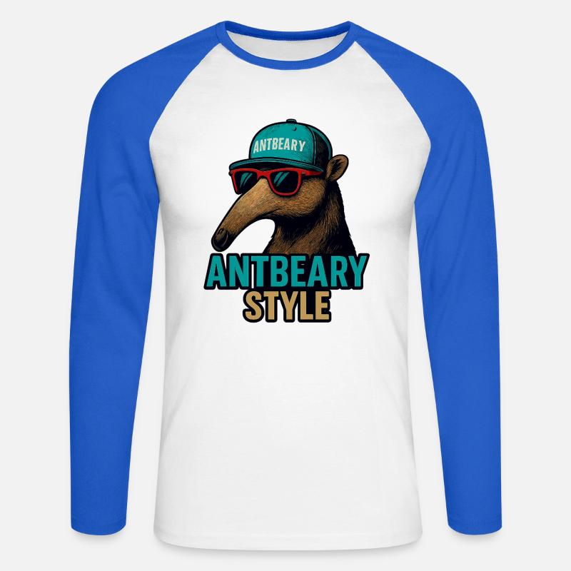 Antbeary Style Aardvark Cartoon - Unisex Long Sleeve Baseball T-Shirt - white/royal blue