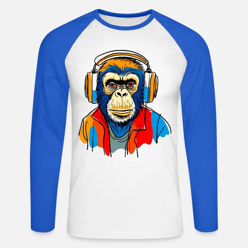 Affe mit Kopfhörern - Unisex Baseballshirt langarm - Weiß/Royalblau