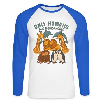 Süßes Tier Only Humans are homophobic Pride Tiere - Unisex Baseballshirt langarm - Weiß/Royalblau - Vorne - Nik (191cm)
