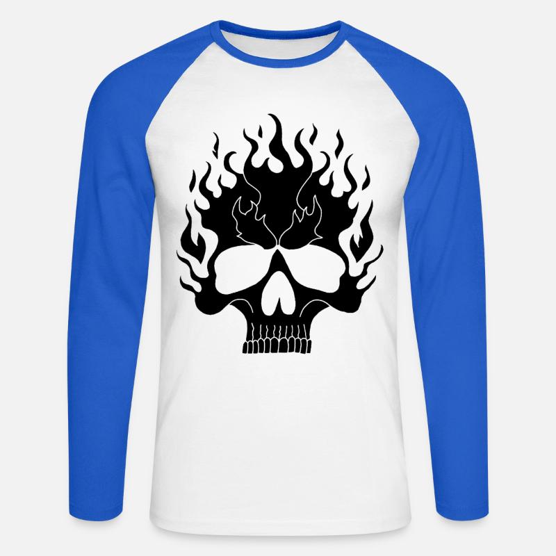 Schwarzer flammender Schädel - Unisex Baseballshirt langarm - Weiß/Royalblau