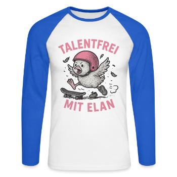 Talentfrei mit Elan - Unisex Baseballshirt langarm - Weiß/Royalblau - Vorne - Nik (191cm)