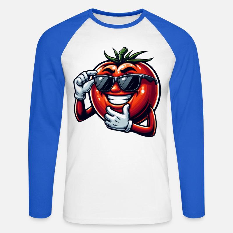Coole Tomate mit Sonnenbrille Sommer Eitelkeit - Unisex Baseballshirt langarm - Weiß/Royalblau