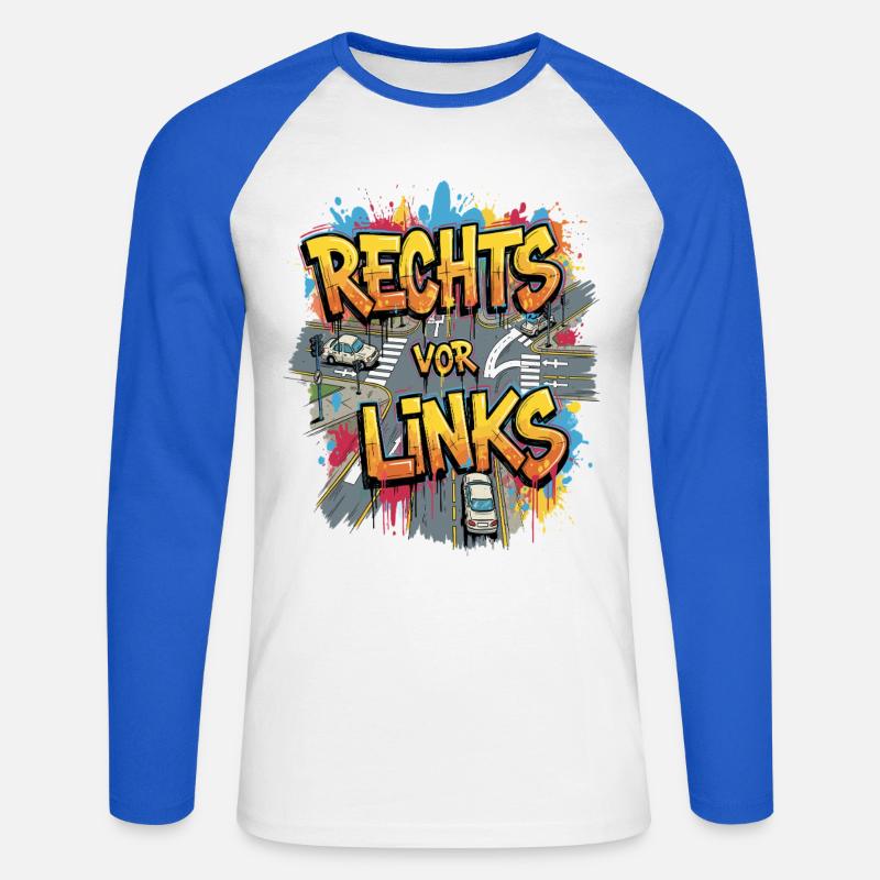 Rechts Vor Links -Graffiti Style - Unisex Baseballshirt langarm - Weiß/Royalblau