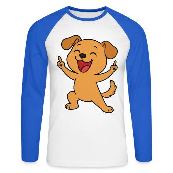 Party-Welpe - Unisex Baseballshirt langarm - Weiß/Royalblau - Vorne - Nik (191cm)