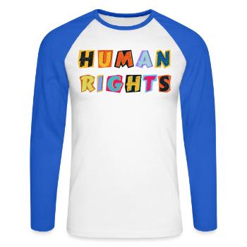 Human Right - Human Rights - Unisex Long Sleeve Baseball T-Shirt - white/royal blue - Front - Nik (191cm)