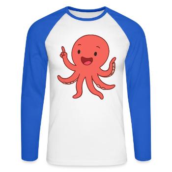 Happy Krakenkind - T-shirt baseball manches longues Homme - blanc/bleu royal - Devant - Nik (191cm)