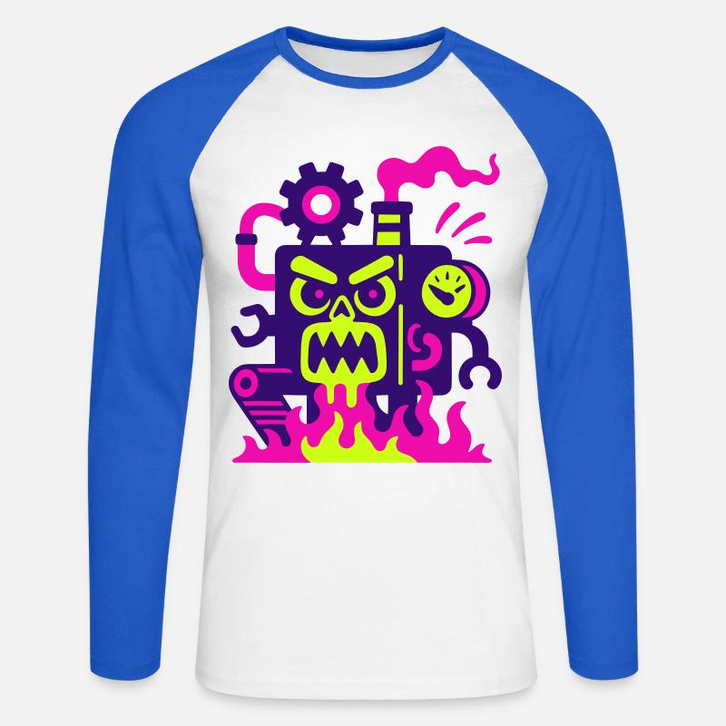 Monster Machine on Fire - Unisex Baseballshirt langarm - Weiß/Royalblau