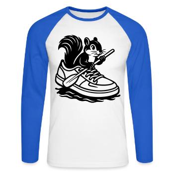 Eichhörnchen im Sneaker! - Unisex Baseballshirt langarm - Weiß/Royalblau - Vorne - Nik (191cm)