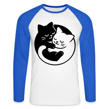 Chats Yin-Yang - T-shirt baseball manches longues Homme - blanc/bleu royal - Devant - Nik (191cm)