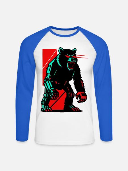 Mecha Techno Bear - Unisex Long Sleeve Baseball T-Shirt - white/royal blue