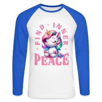 Finde Innere Ruhe Einhorn Yoga - Unisex Baseballshirt langarm - Weiß/Royalblau - Vorne - Nik (191cm)