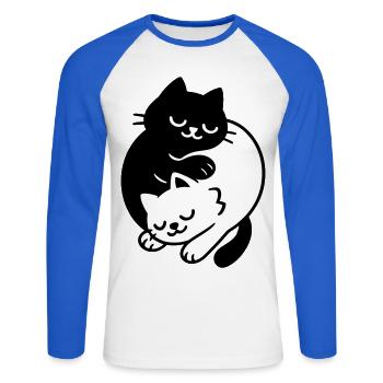 Ying-Yang Cats #2 - Unisex Baseballshirt langarm - Weiß/Royalblau - Vorne - Nik (191cm)