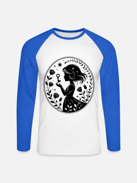Mädchen Schlüssel Rose Geheimnisvoll Design - Unisex Baseballshirt langarm - Weiß/Royalblau