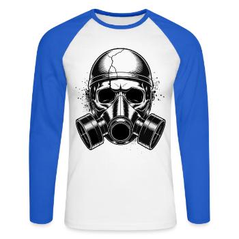 Gas Mask Skull – Schädel mit Gasmaske - Unisex Baseballshirt langarm - Weiß/Royalblau - Vorne - Nik (191cm)