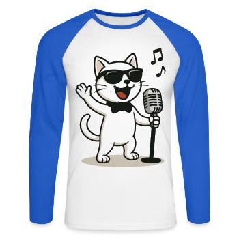 Canette Rock’n’Roll - T-shirt baseball manches longues Homme - blanc/bleu royal - Devant - Nik (191cm)