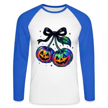 Iridescent Cherry Pumpkins, Halloween Pumpkins - Unisex Long Sleeve Baseball T-Shirt - white/royal blue - Front - Nik (191cm)