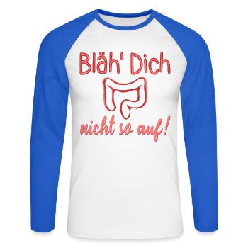AUFGEBLÄHT - DARM REIZDARM - Unisex Baseballshirt langarm - Weiß/Royalblau - Vorne - Nik (191cm)