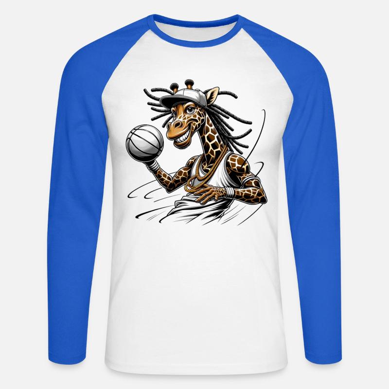 Hipster Giraffe with Microphone and Dreadlocks - Unisex Long Sleeve Baseball T-Shirt - white/royal blue