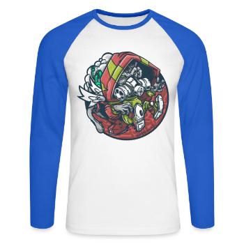 Red-Helmeted Astronaut Zombie - Unisex Long Sleeve Baseball T-Shirt - white/royal blue - Front - Nik (191cm)