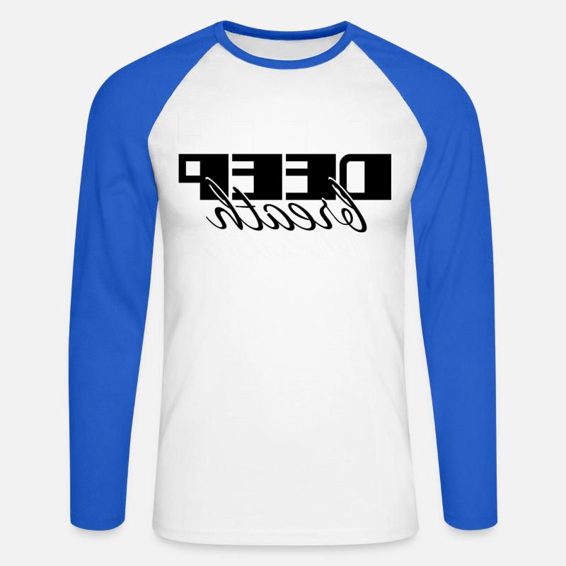 Deep Breath Elegantes Selbstfürsorge-Skriptdesign - Unisex Baseballshirt langarm - Weiß/Royalblau