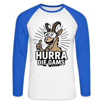 hurra die gams apres ski skiurlaub party - Unisex Baseballshirt langarm - Weiß/Royalblau - Vorne - Nik (191cm)