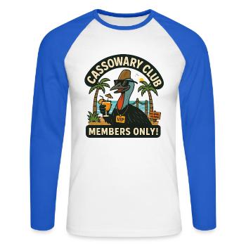Australia Beach Cassowary Club Members Only  - Unisex Long Sleeve Baseball T-Shirt - white/royal blue - Front - Nik (191cm)