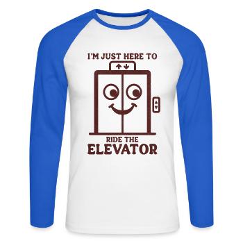 I'm Just Here To Ride The Elevator  - Unisex Long Sleeve Baseball T-Shirt - white/royal blue - Front - Nik (191cm)