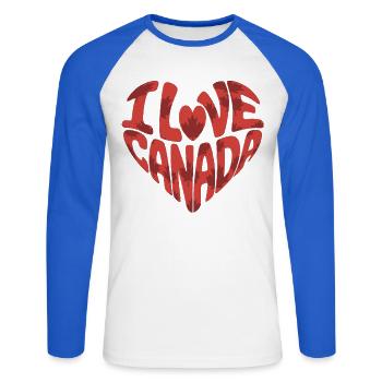 Un cœur plein d'amour pour le Canada - T-shirt baseball manches longues Homme - blanc/bleu royal - Devant - Nik (191cm)