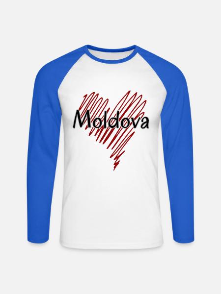 Ich liebe Moldawien, Moldawien Herz - Unisex Baseballshirt langarm - Weiß/Royalblau