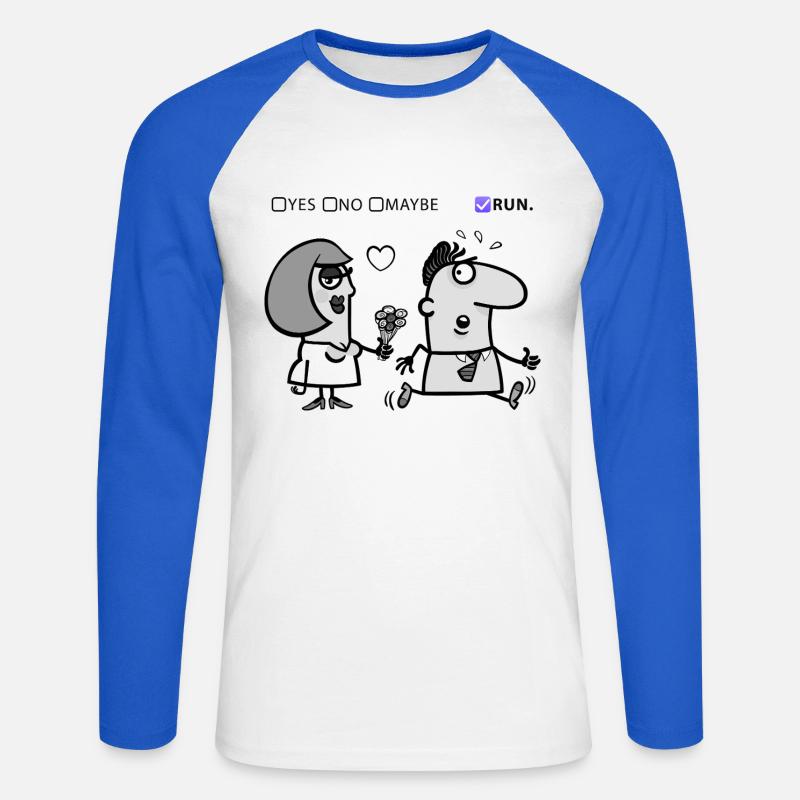 Liebe oder Flucht – Skurriles Humor-Design - Unisex Baseballshirt langarm - Weiß/Royalblau