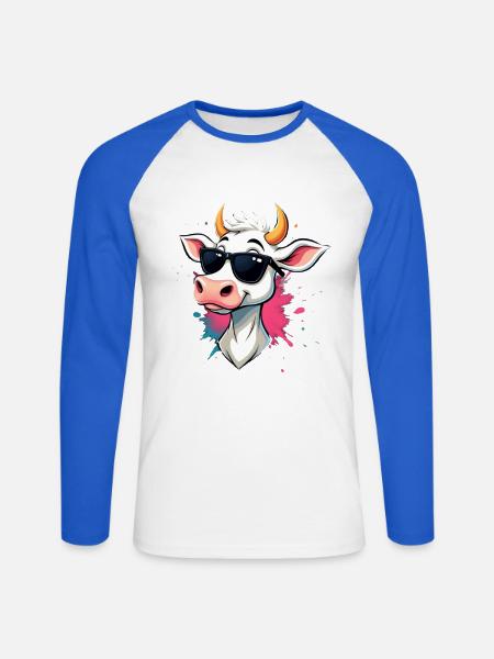 Chilling with sunglasses cow - Unisex Long Sleeve Baseball T-Shirt - white/royal blue