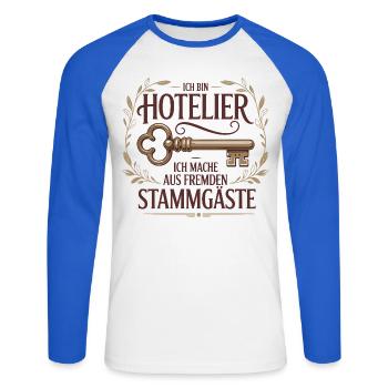 Hotelier Spruch lustig - Unisex Baseballshirt langarm - Weiß/Royalblau - Vorne - Nik (191cm)