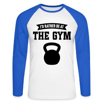 I'd rather be at the gym - Unisex Long Sleeve Baseball T-Shirt - white/royal blue - Front - Nik (191cm)