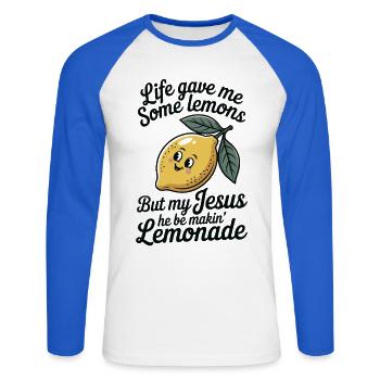  Leben Gab Mir Zitronen Jesus Macht Limonade - Unisex Baseballshirt langarm - Weiß/Royalblau - Vorne - Nik (191cm)