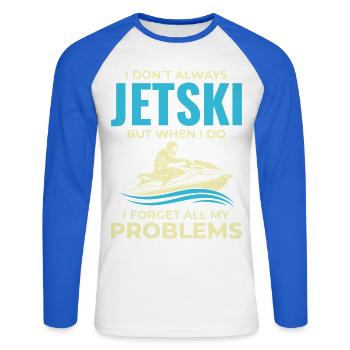 Humour Jetski Conduite Citation Ocean Lifestyle - T-shirt baseball manches longues Homme - blanc/bleu royal - Devant - Nik (191cm)