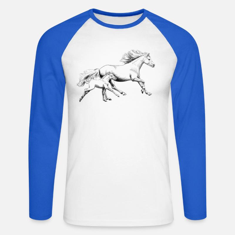 Fattrice con puledro - Maglia da baseball a manica lunga da uomo - bianco/blu royal