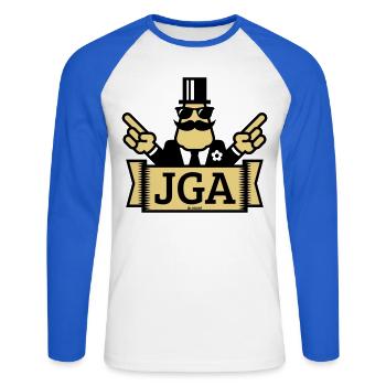 Signaux manuels JGA (enterrement de vie de garçon / 2C) - T-shirt baseball manches longues Homme - blanc/bleu royal - Devant - Nik (191cm)