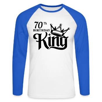 König zum 70. Geburtstag - Unisex Baseballshirt langarm - Weiß/Royalblau - Vorne - Nik (191cm)