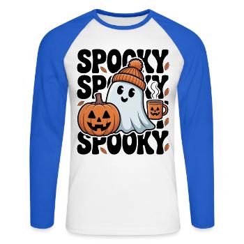Halloween Spooky Ghost - Unisex Baseballshirt langarm - Weiß/Royalblau - Vorne - Nik (191cm)