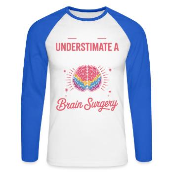 Motif de chirurgie cérébrale « Force des femmes » - T-shirt baseball manches longues Homme - blanc/bleu royal - Devant - Nik (191cm)
