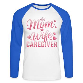 Mother Daughter Heart Motif - Unisex Long Sleeve Baseball T-Shirt - white/royal blue - Front - Nik (191cm)