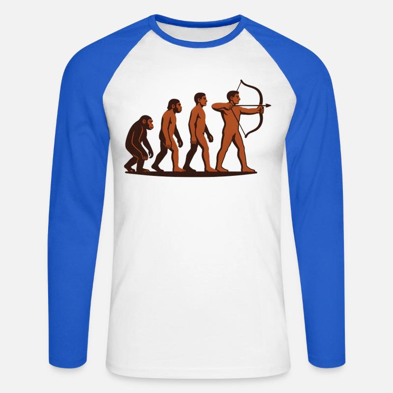 Evolution Bogenschießen Bogen Ziel Bogenschütze - Unisex Baseballshirt langarm - Weiß/Royalblau